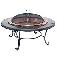 Asia Direct - AD245 - Round Out Door Fireplace - Black Granite Stone Copper - 40 Inch by 
