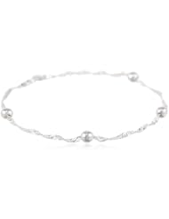 Sterling Silver Singapore with 4mm Bead Stations Chain Bracelet