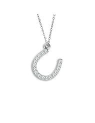 0.09Ct G-H Diamonds Lucky Horseshoe Charm Pendant Necklace 14K White Yellow Gold