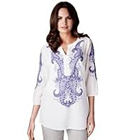 Per Una Pure Cotton Folk Embroidered Kaftan Top
