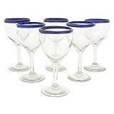 Blue wine goblets, 'Can-Cun' (set of 6)