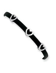 Sterling Silver Heart Black Rubber Bracelet QG1111-7"
