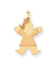 Genuine IceCarats Designer Jewelry Gift 14K Two-Tone Large Girl With Bow On Left Engravable Charm
