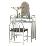 White Metal Makeup Vanity Set - Sturdy Vanity Large Mirro & Bench