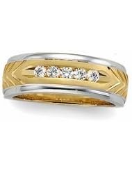Jewelplus 1/5 ct tw Two Tone Diamond Duo Band 14K Yellow/White 1/5Ctw Ladies Size 07.00