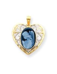 14k Yellow Gold w/Rhodium Filigree Wings of Love Agate Cameo Pendant