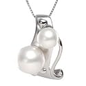 14k Gold, Double Akoya Cultured Pearl Pendant with Chain