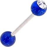 Single Gem Dark Blue Glitter Barbell Tongue Ring