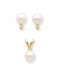 Genuine IceCarats Designer Jewelry Gift 14K 5-5.5Mm Salt Water Cultured Pearl & Dia. Earring & Pendant Set