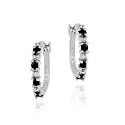Sterling Silver Genuine Diamond and Sapphire Hoop Earrings