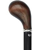 Espresso Knob Handle Walking Stick With Black Beechwood Shaft and Silver Collar