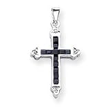 14k White Gold Diamond and Sapphire Cross Pendant - Measures 22x16mm