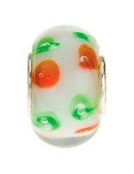 Kera White with Red Green Swirls Glass Bead