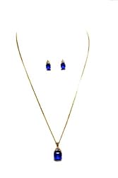 Emerald Cut Cobalt Blue Stone Necklace with Matching Earrings - Earrings and Necklace Set