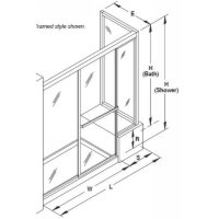 Sterling Proline 14600 series moraine glass 60/72 x 72/60 framed custom by-pass bath or shower door with one return panel on kneewall and one inline panel on kneewall 14659-W-G51