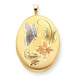 14k & Rhodium 20mm Butterfly & Flowers Locket