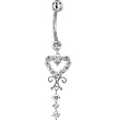 Solid 14kt White Gold Scroll Drop Heart Cubic Zirconia Belly Ring
