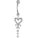 Solid 14kt White Gold Scroll Drop Heart Cubic Zirconia Belly Ring
