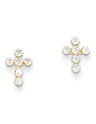 14k Yellow Gold CZ Cross Childrens Earrings