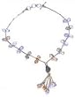 Multi Gemstone Necklace in Sterling Silver with Silver Amulet 17.5 inches