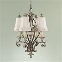 Murray Feiss F2130/4BRB/GIS English Palace Four-Light Duo-Mount Chandelier in British Bronze and Gilded Silver with Soft Silk Shades