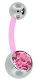 HOT PINK Bioplast Single Jeweled Flexible Belly Button Rings