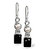 Sterling Silver 6.2 Ct Black Onyx and Freshwater Pearl Earrings, Custom Designed