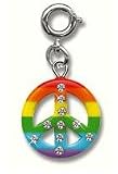 Crystal Rainbow Peace Sign Snap-on Charm for Bracelets, Necklace or Cellphone By Charm-it
