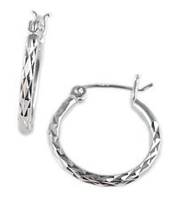 Small Diamond Cut Sterling Hoop Earrings