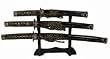 Set of 3 Mini Samurai Sword Black Wrapped Letter Openers w/Stand - Valor 8052, Swords Letter Openers