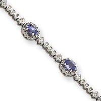 14k White Gold Tanzanite and Diamond Bracelet - 7 Inch - Box Clasp by JewelryWeb