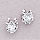 Rhinestone In Sterling Silver Horseshoe Earrings, Clear