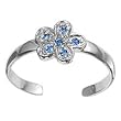 Sterling Silver Fashion Toe Ring - Plumeria with Blue Sapphire and Clear CZ - 2mm Band Width