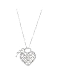 CleverEve Designer Series 1/10 ct tw Diamond Heart Lock 18" Sterling Silver Necklace w/ Total of 15 I2 H+ Round Diamonds