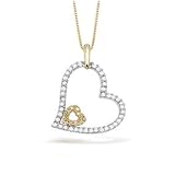 14K Two-Tone Gold Yellow and White Diamond Heart Pendant