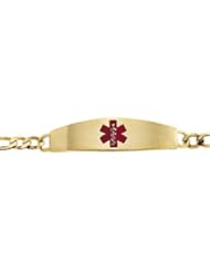 CleverEves 14K Yellow Gold 8 Inch Gents Medical Id Bracelet Red Enamel
