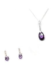 Toc Sterling Silver Amethyst CZ Pear Shape Pendant and Earrings Set