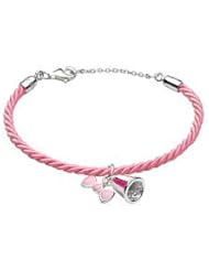 Children Jewelry - Silver Pink Bow Bell Cord Bracelet (5 1/2 or 6 1/2 in)