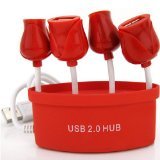 Romantic Rose USB 2.0 4-Port Ultra Mini Hub, Red Base
