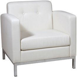 White Faux Leather Wall Street Lounge Chair with Tufted Back