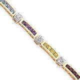 14k Genuine Fancy Diamond and Gemstone Rainbow Bracelet - 7.25 Inch - Lobster Claw - JewelryWeb
