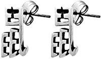 Chinese Rat Character Pewter Stud Earrings