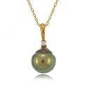 14 Karat Yellow Gold Pendant w Tahitian Pearl & Diamond