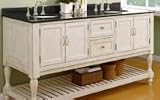 70 Inch Mission Style Turn Leg Double Vanity Sink with Antique White Finish and Black Granite Top