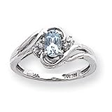 14k White Gold .05ct Diamond and Aquamarine Birthstone Ring