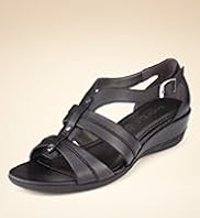 Footglove™ Original Leather Stud T-Bar Wedge Shoes
