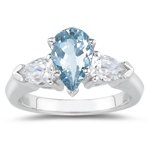 0.20 Cts Diamond & 4.00 Cts Aquamarine Three Stone Ring in Platinum