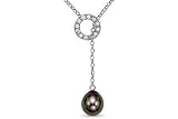 1/4 Carat Diamond and Cultured Black Tahitian Pearl Drop 14K White Gold Lariat Necklace