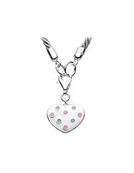 19 Inches Silver Cord White Polka Dot Heart Charm Childrens Necklace
