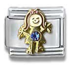 Clearly Charming September Sapphire Czech Crystal & Gold Little Girl Birthstone Little Girl Italian Charm Bracelet Link